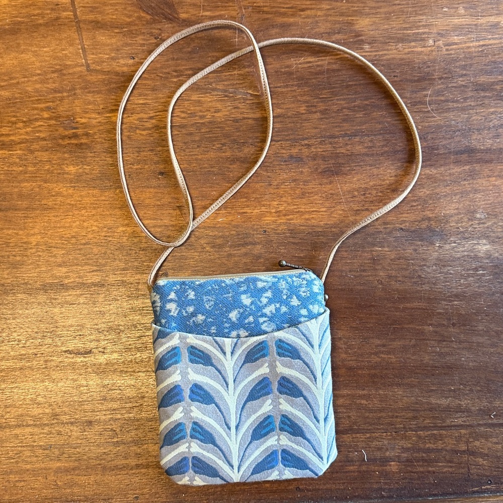 Blue and Tan Patterned Crossbody Bag